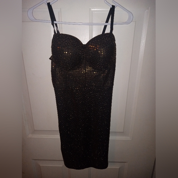 Haute Monde Gold/ Black Bling Sequins Medium Mini  Dress - Picture 1 of 4